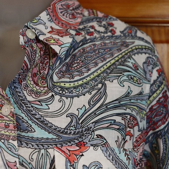 Croft & Barrow Paisley Cuff Sleeve 100% Cotton Button Down Top Med - Picture 4 of 12